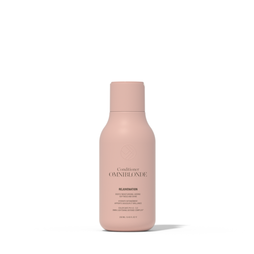 Omniblonde Rejuvenation Conditioner  is speciaal ontworpen voor het opnieuw tot leven brengen van droog en stug blond haar. Zonder te verzwaren zalm rose ronde flessen shampoo speciaal voor blondines en blond haar.