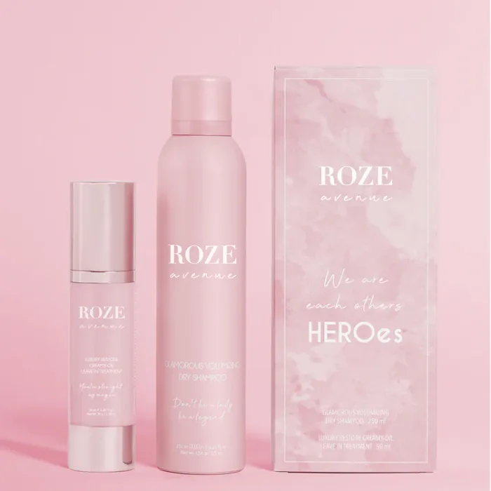Roze Avenue HEROes Duo zijn 2 kanjes in een Box, Dry Shampoo met een gratis Luxury Restore Creamy-Oil Leave In Treatment Mini.